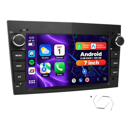 Boscer Autoradio geschikt voor Opel Corsa, Astra & Vectra 2003-2011 | 7 inch CarPlay & Android Auto draadloos | Android 15 | 6+128GB | Zwart