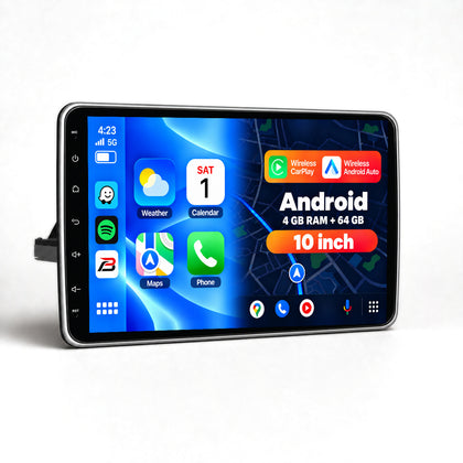 Boscer 1-DIN Autoradio Universeel | 10 inch CarPlay & Android Auto draadloos | Android 15 | 4+64GB