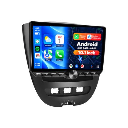 Boscer Autoradio geschikt voor Citroen, Peugeot & Toyota Aygo 2005-2014 | 10.1 inch CarPlay & Android Auto draadloos | Android 15 | Fysiek bedieningspaneel | 4+64GB