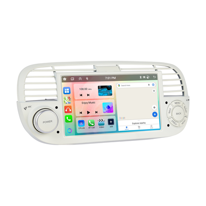 Boscer Autoradio geschikt voor Fiat 500 2007-2015 | 7 inch CarPlay & Android Auto draadloos | Android 15 | 4+64GB | Beige/Wit