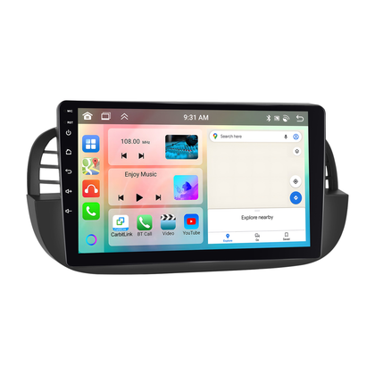 Boscer Autoradio geschikt voor Fiat 500 2007-2015 | 9 inch CarPlay & Android Auto draadloos | Android 15 | 4+64GB | Zwart