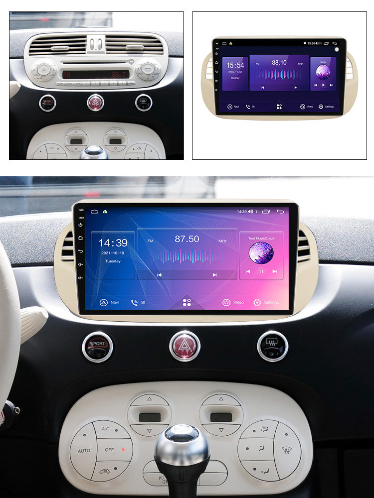Autoradio Fiat 500 2007-2015 |  Android 11 |  Apple Carplay & Android Auto (Draadloos) | 9 Inch HD Navigatiesysteem | Wit/Beige | Achteruitrijcamera & Microfoon