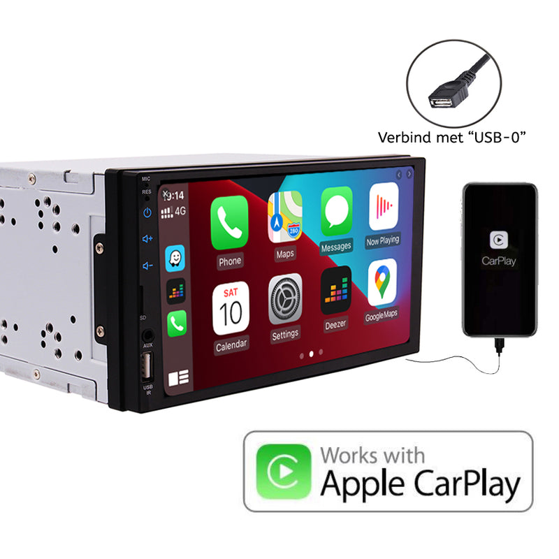 2Din Autoradio | Android 10 | Apple Carplay | Android Auto | 2GB Ram | Navigatiesysteem | 7' HD touchscreen | Achteruitrijcamera & Externe Microfoon