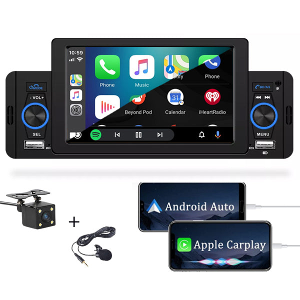 draaipunt Encyclopedie zoom 1Din Autoradio | 5' HD Touchscreen | Apple Carplay & Android Auto | Bl