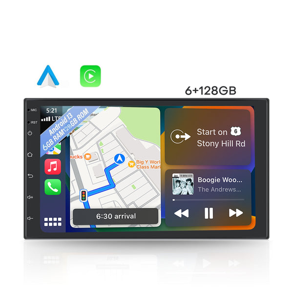 Boscer® Autoradio 2Din Universeel - Android 15 - Apple Carplay & Android Auto (Draadloos) - 6+128GB - 7 Inch HD Touchscreen - GPS Navigatiesysteem - Achteruitrijcamera & Microfoon