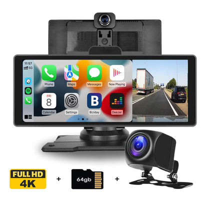 Boscer Smart FULL HD 4K Dashcam - 10.26 Inch Touchscreen - Apple Carplay & Android Auto (Draadloos) - FM Transmitter - Touchscreen - Bluetooth, SD, USB, Aux - Autoradio - AHD Achteruitrijcamera