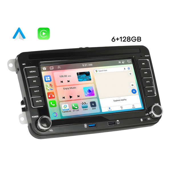 Boscer® Autoradio Geschikt voor Volkswagen, Skoda & Seat - Android 15 - 6+128GB - Apple Carplay & Android Auto - 7 Inch HD Touchscreen - Bluetooth, USB, WiFi & MP5 - Navigatiesysteem - Achteruitrijcamera & Microfoon - 2025 Model