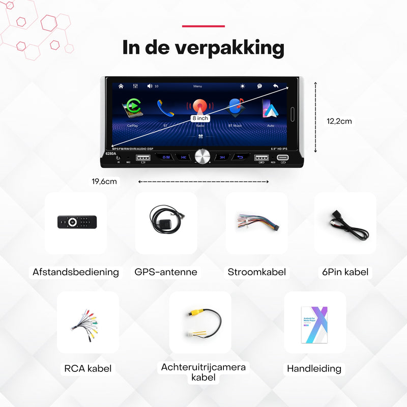 Boscer® Autoradio 1Din Universeel - Android 15 - Apple Carplay & Android Auto (Draadloos) - 6,9 Inch HD Touchscreen - 2+64GB - GPS Navigatiesysteem - USB, USB-C, WIFI, Bluetooth - MP5 - Achteruitrijcamera & Microfoon - 2025 Model