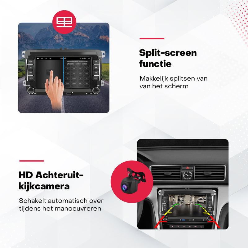 Boscer® Autoradio Geschikt voor Volkswagen, Skoda & Seat - Android 15 - 6+128GB - Apple Carplay & Android Auto - 7 Inch HD Touchscreen - Bluetooth, USB, WiFi & MP5 - Navigatiesysteem - Achteruitrijcamera & Microfoon - 2025 Model