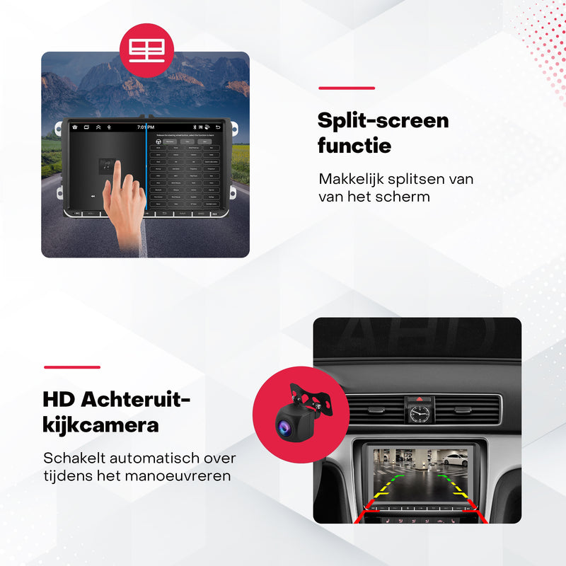 Boscer® Autoradio Geschikt voor Volkswagen, Skoda & Seat - Android 15 - 6+128GB - Apple Carplay & Android Auto - 9 Inch HD Touchscreen - Bluetooth, USB, WiFi & MP5 - Navigatiesysteem - Achteruitrijcamera & Microfoon - 2025 Model