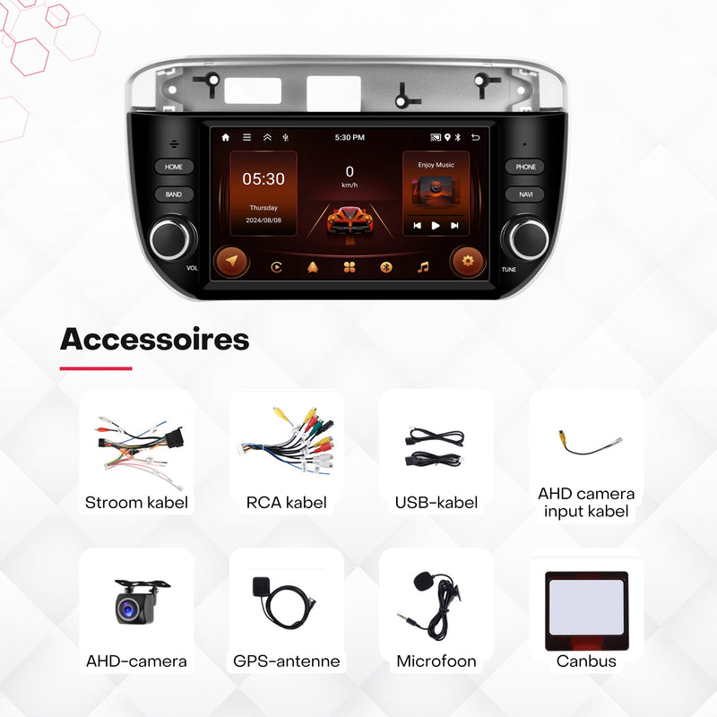 Boscer® Autoradio Geschikt voor Fiat Punto 2012-2016 & Fiat Linea 2012-2015 - Android 15 - 4+64GB - Apple Carplay & Android Auto - 7 Inch HD IPS Touchscreen - GPS Navigatiesysteem - Bluetooth, USB, WiFi & MP5 - Achteruitrijcamera & Microfoon