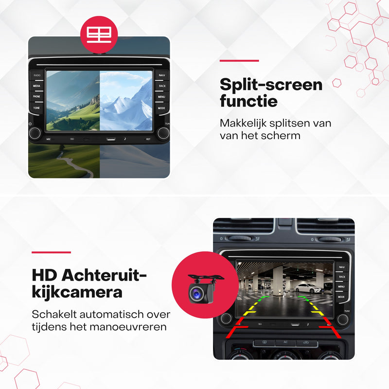Boscer® Autoradio Geschikt voor Volkswagen, Skoda & Seat - Apple Carplay & Android Auto - Android 15 - 4+64GB - 7 Inch IPS HD Touchscreen - Bluetooth, USB, USB-C, Wifi & MP5 - Navigatiesysteem - Achteruitrijcamera & Microfoon - 2025 Model