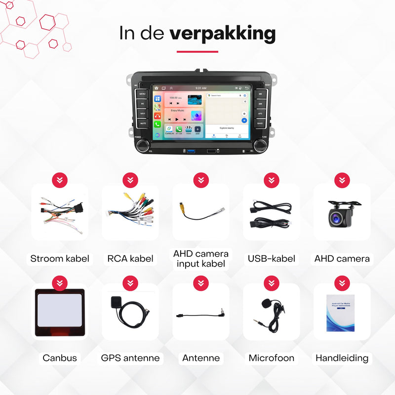 Boscer® Autoradio - Geschikt voor Volkswagen, Skoda & Seat - Apple Carplay & Android Auto - Android 15 - 4+64GB - 7 Inch HD Touchscreen - Bluetooth, USB, Wifi & MP5 - Navigatiesysteem - Achteruitrijcamera & Microfoon - 2025 Model