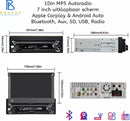 Boscer 1Din Autoradio - Apple Carplay & Android Auto - 7" HD Automatisch Klapscherm - Motor Klapscherm - USB, Aux, Bluetooth - MP5 - Achteruitrijcamera