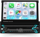 Boscer 1Din Autoradio - Apple Carplay & Android Auto (Draadloos) - 7" HD Handmatig Klapscherm - USB, Aux, Bluetooth - MP5 - Achteruitrijcamera & Microfoon