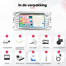 Boscer Autoradio Geschikt voor Ford Focus, S-Max, Mondeo, Galaxy, C-Max & Kuga - Android 15 - 6+128GB - 7 Inch HD Touchscreen - Apple Carplay & Android Auto - Bluetooth, USB, Wifi & MP5 - Navigatiesysteem - Zilver - Achteruitrijcamera & Microfoon