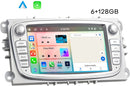 Boscer Autoradio Geschikt voor Ford Focus, S-Max, Mondeo, Galaxy, C-Max & Kuga - Android 15 - 6+128GB - 7 Inch HD Touchscreen - Apple Carplay & Android Auto - Bluetooth, USB, Wifi & MP5 - Navigatiesysteem - Zilver - Achteruitrijcamera & Microfoon