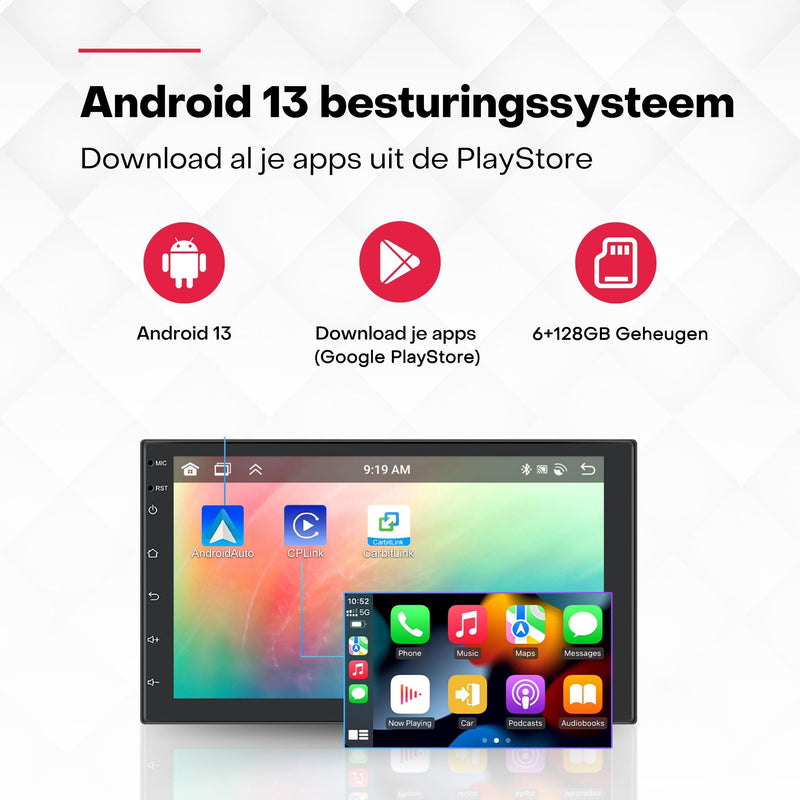 Boscer® Autoradio 2Din Universeel - Android 15 - Apple Carplay & Android Auto (Draadloos) - 6+128GB - 7 Inch HD Touchscreen - GPS Navigatiesysteem - Achteruitrijcamera & Microfoon