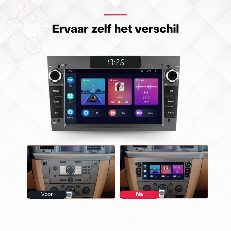 Boscer® Autoradio Geschikt voor Opel - Android 13 - Apple Carplay & Android Auto (Draadloos) - 2+64GB - 7 Inch HD Touchscreen - GPS, Bluetooth, USB, SD & MP5 - Navigatiesysteem - Grijs - Demontagesleutels, Achteruitrijcamera & Microfoon