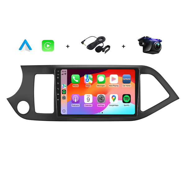 Boscer® Autoradio Geschikt voor Kia Picanto 2011-2017 - Android 15 - 4+64GB - Apple Carplay & Android Auto (Draadloos) - 9 Inch HD IPS Touchscreen - Bluetooth - GPS Navigatiesysteem - AHD Achteruitrijcamera - 2025 Model