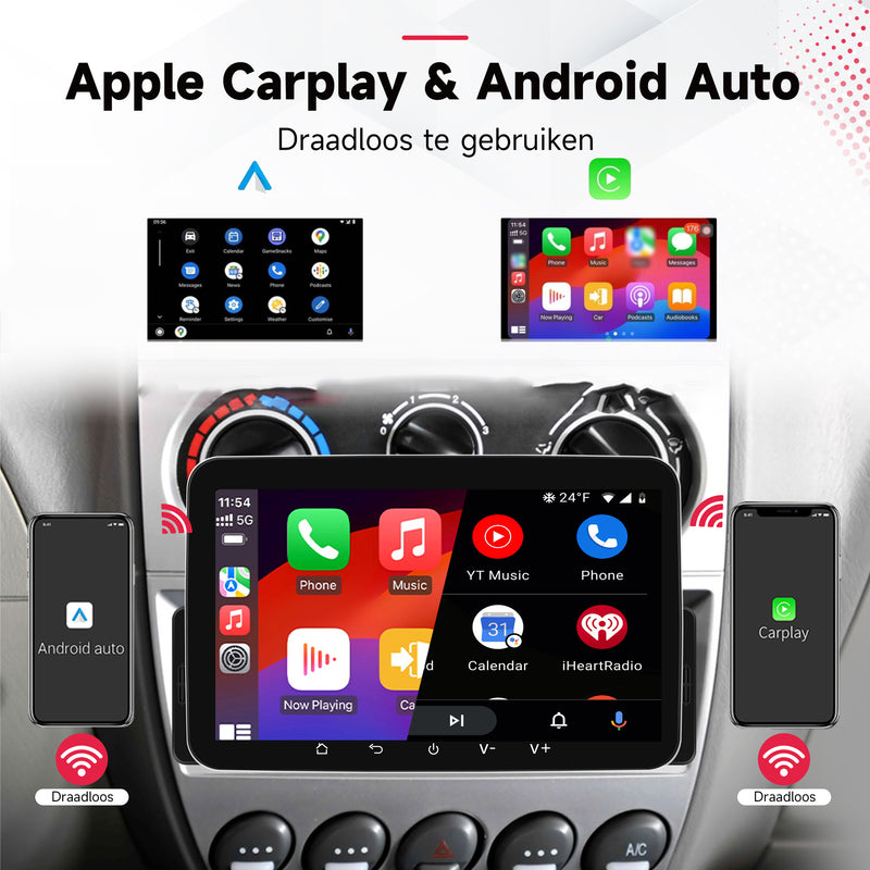 Boscer® 1Din Autoradio - Android 15 - Apple Carplay & Android Auto (Draadloos) - 4+64GB - 7 Inch IPS HD Touchscreen - Navigatiesysteem - Bluetooth, USB & MP5 - GPS - WIFI - Achteruitrijcamera & Microfoon