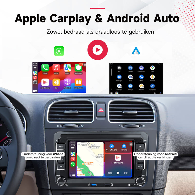 Boscer® Autoradio Geschikt voor Volkswagen, Skoda & Seat - Android 15 - 6+128GB - Apple Carplay & Android Auto - 7 Inch HD Touchscreen - Bluetooth, USB, WiFi & MP5 - Navigatiesysteem - Achteruitrijcamera & Microfoon - 2025 Model