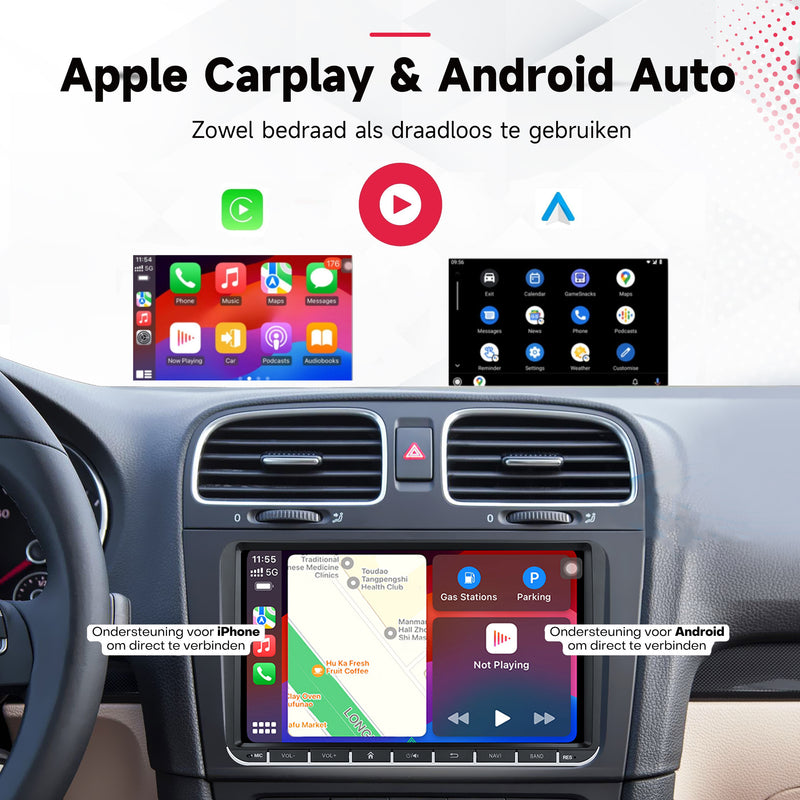 Boscer® Autoradio Geschikt voor Volkswagen, Skoda & Seat - Android 15 - 6+128GB - Apple Carplay & Android Auto - 9 Inch HD Touchscreen - Bluetooth, USB, WiFi & MP5 - Navigatiesysteem - Achteruitrijcamera & Microfoon - 2025 Model