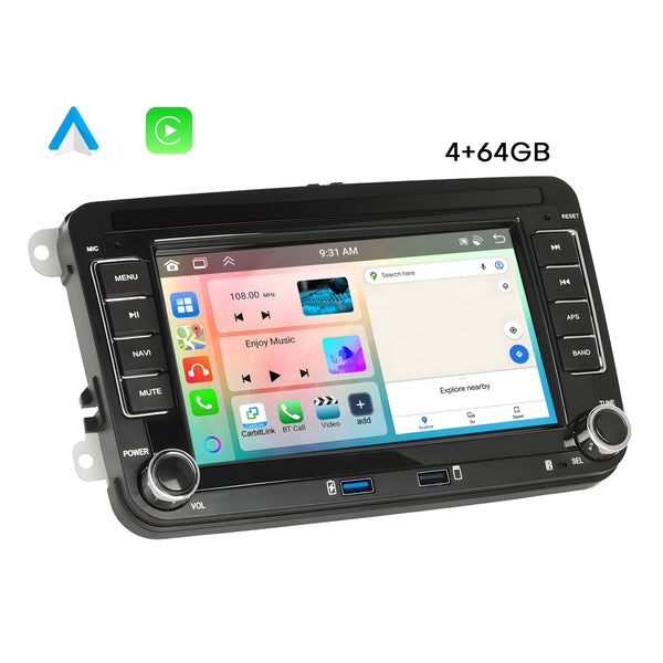 Boscer® Autoradio - Geschikt voor Volkswagen, Skoda & Seat - Apple Carplay & Android Auto - Android 15 - 4+64GB - 7 Inch HD Touchscreen - Bluetooth, USB, Wifi & MP5 - Navigatiesysteem - Achteruitrijcamera & Microfoon - 2025 Model