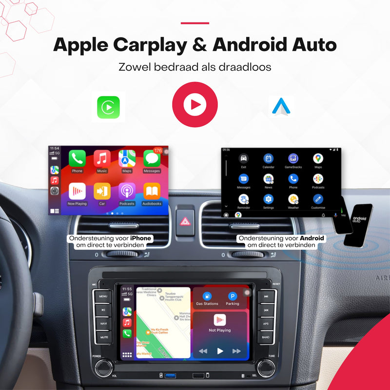 Boscer® Autoradio - Geschikt voor Volkswagen, Skoda & Seat - Apple Carplay & Android Auto - Android 15 - 4+64GB - 7 Inch HD Touchscreen - Bluetooth, USB, Wifi & MP5 - Navigatiesysteem - Achteruitrijcamera & Microfoon - 2025 Model