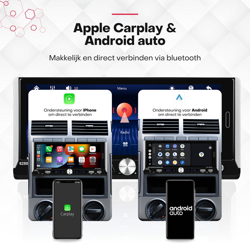 Boscer® Autoradio 1Din Universeel - Android 15 - Apple Carplay & Android Auto (Draadloos) - 6,9 Inch HD Touchscreen - 2+64GB - GPS Navigatiesysteem - USB, USB-C, WIFI, Bluetooth - MP5 - Achteruitrijcamera & Microfoon - 2025 Model