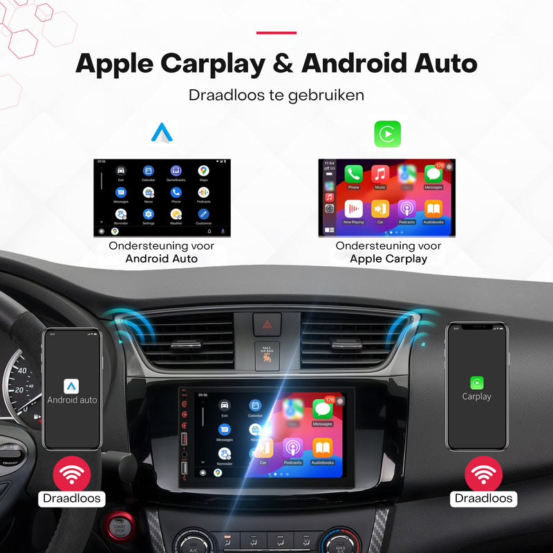 Boscer® Autoradio 2Din Universeel - Apple Carplay & Android Auto (Draadloos) - 7 Inch HD IPS Touchscreen - USB - AUX - Bluetooth - Toegang tot YouTube - Achteruitrijcamera - 2025 Model