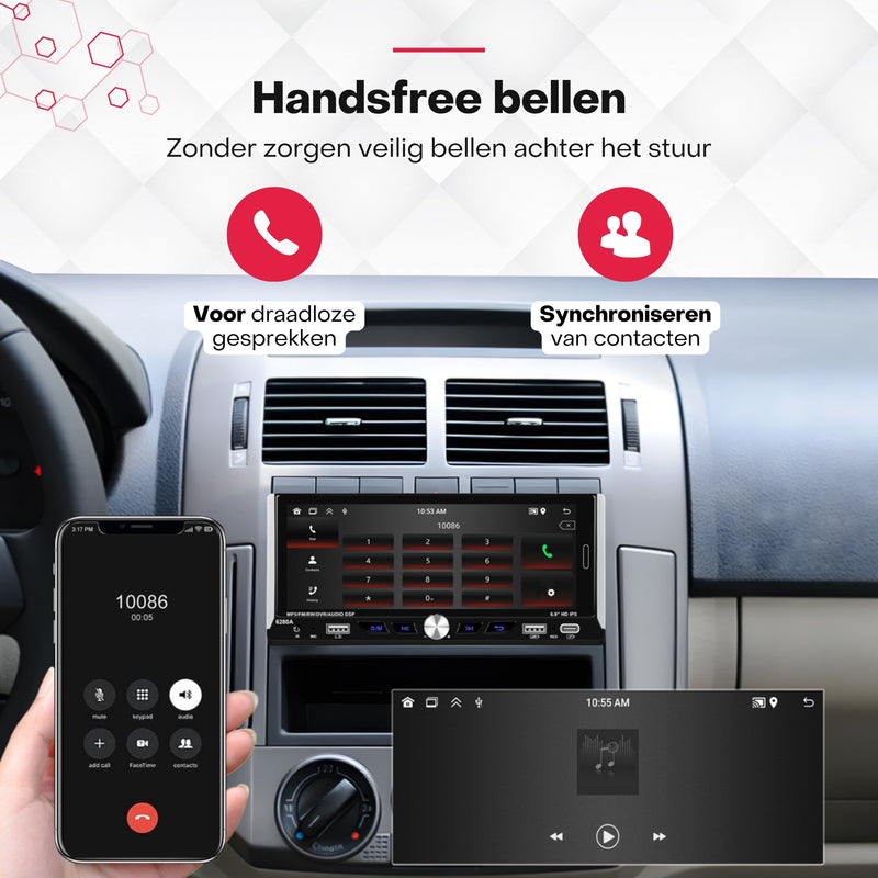 Boscer® Autoradio 1Din Universeel - Android 15 - Apple Carplay & Android Auto (Draadloos) - 6,9 Inch HD Touchscreen - 2+64GB - GPS Navigatiesysteem - USB, USB-C, WIFI, Bluetooth - MP5 - Achteruitrijcamera & Microfoon - 2025 Model