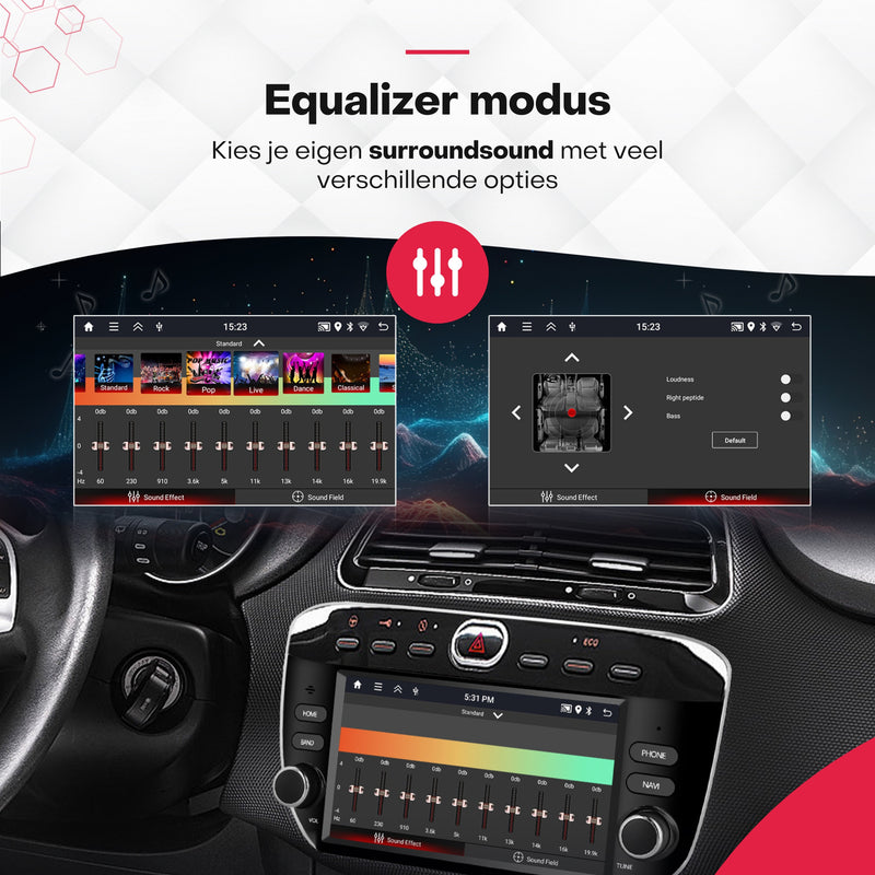 Boscer® Autoradio Geschikt voor Fiat Punto 2012-2016 & Fiat Linea 2012-2015 - Android 15 - 4+64GB - Apple Carplay & Android Auto - 7 Inch HD IPS Touchscreen - GPS Navigatiesysteem - Bluetooth, USB, WiFi & MP5 - Achteruitrijcamera & Microfoon