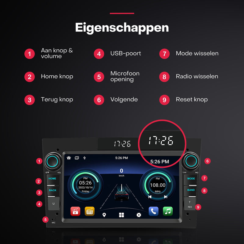 Boscer® Autoradio Geschikt voor Opel - Android 13 - Apple Carplay & Android Auto (Draadloos) - 2+64GB - 7 Inch HD Touchscreen - GPS, Bluetooth, USB, SD & MP5 - Navigatiesysteem - Grijs - Demontagesleutels, Achteruitrijcamera & Microfoon