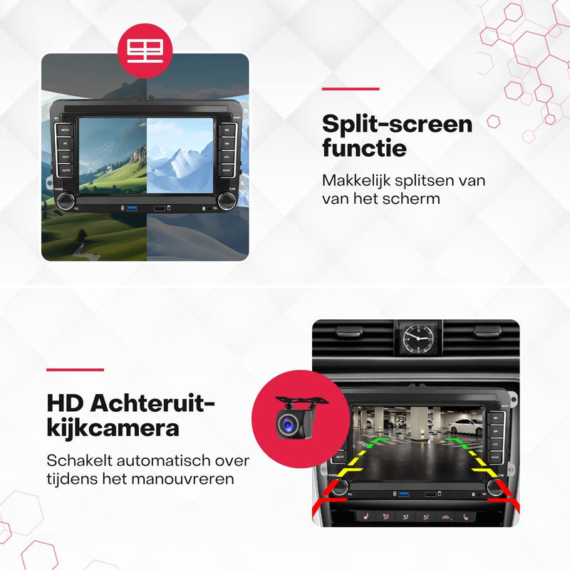 Boscer® Autoradio - Geschikt voor Volkswagen, Skoda & Seat - Apple Carplay & Android Auto - Android 15 - 4+64GB - 7 Inch HD Touchscreen - Bluetooth, USB, Wifi & MP5 - Navigatiesysteem - Achteruitrijcamera & Microfoon - 2025 Model