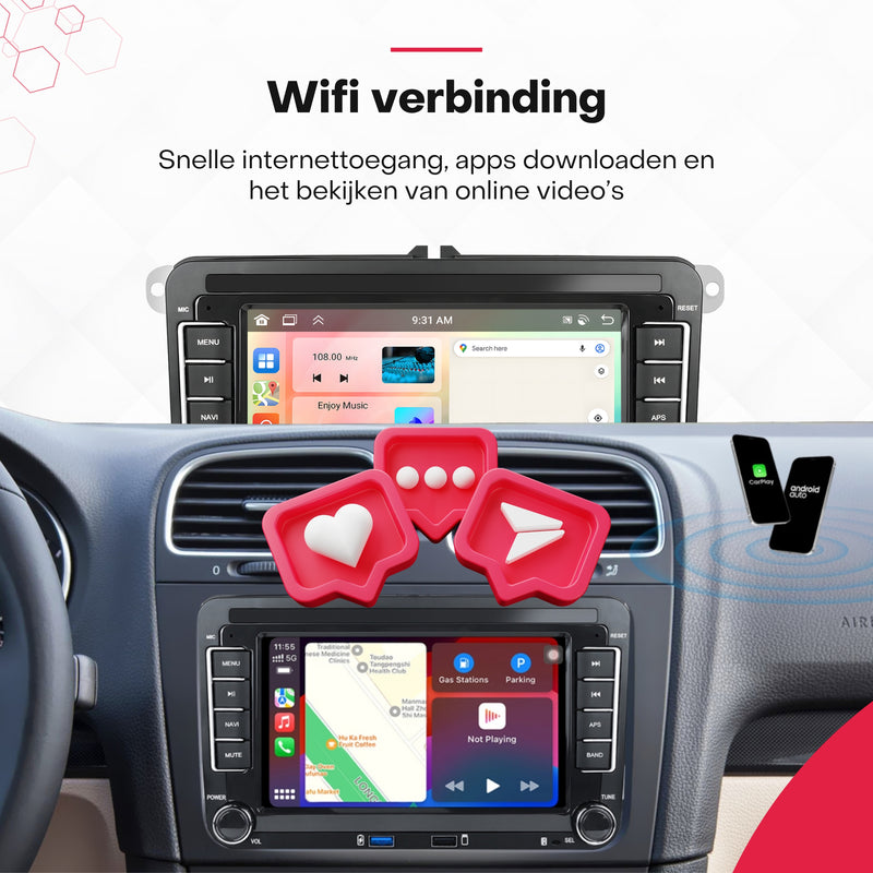 Boscer® Autoradio - Geschikt voor Volkswagen, Skoda & Seat - Apple Carplay & Android Auto - Android 15 - 4+64GB - 7 Inch HD Touchscreen - Bluetooth, USB, Wifi & MP5 - Navigatiesysteem - Achteruitrijcamera & Microfoon - 2025 Model