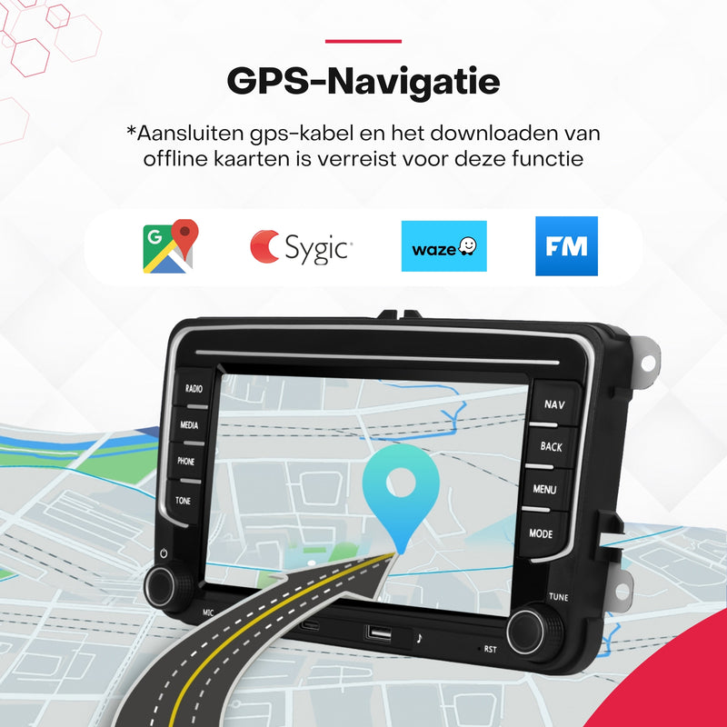 Boscer® Autoradio Geschikt voor Volkswagen, Skoda & Seat - Apple Carplay & Android Auto - Android 15 - 4+64GB - 7 Inch IPS HD Touchscreen - Bluetooth, USB, USB-C, Wifi & MP5 - Navigatiesysteem - Achteruitrijcamera & Microfoon - 2025 Model