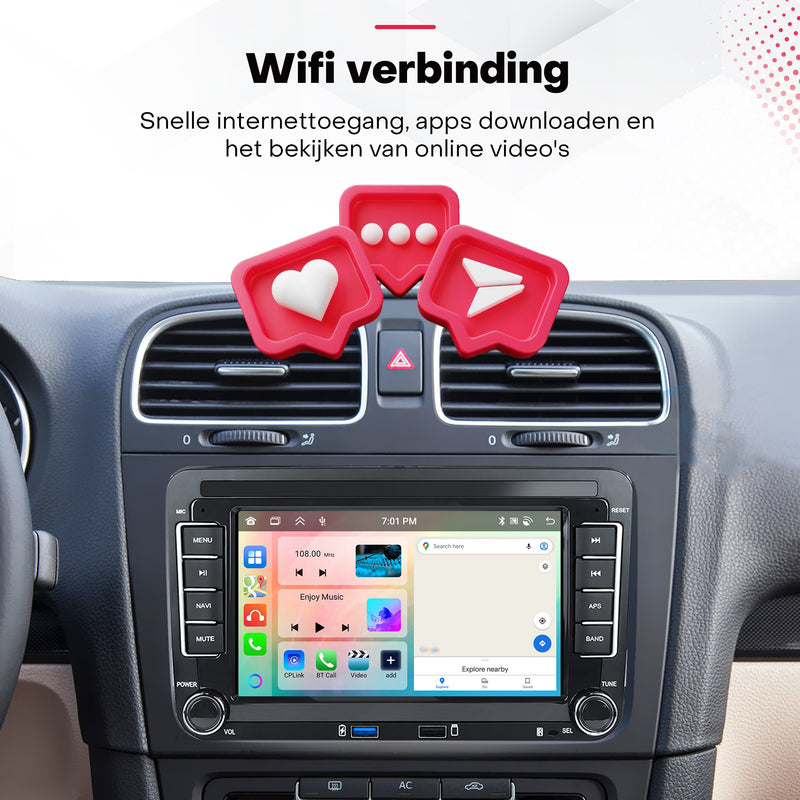 Boscer® Autoradio Geschikt voor Volkswagen, Skoda & Seat - Android 15 - 6+128GB - Apple Carplay & Android Auto - 7 Inch HD Touchscreen - Bluetooth, USB, WiFi & MP5 - Navigatiesysteem - Achteruitrijcamera & Microfoon - 2025 Model