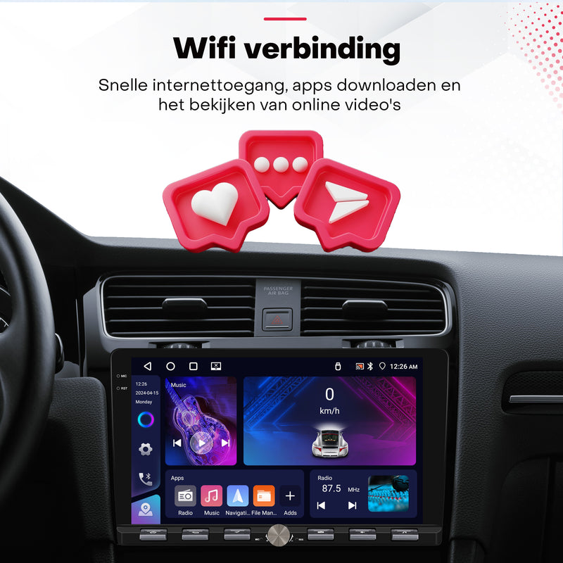Boscer Autoradio 2Din Universeel - Apple Carplay & Android Auto (Draadloos) - Android 15 - 4+64GB - 9 Inch HD IPS Touchscreen - GPS Navigatiesysteem - USB, Bluetooth, WiFi & MP5 - Achteruitrijcamera & Microfoon
