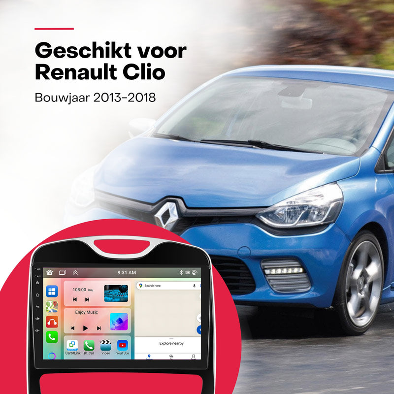 Boscer® Autoradio - Geschikt voor Renault Clio 2013-2018 - Apple Carplay & Android Auto (Draadloos) - Android 13 - 4+64GB - 7 Inch HD Touchscreen - Navigatiesysteem - AHD Achteruitrijcamera & Microfoon - 2025 Model
