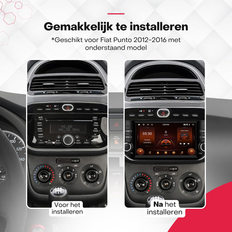 Boscer® Autoradio Geschikt voor Fiat Punto 2012-2016 & Fiat Linea 2012-2015 - Android 15 - 4+64GB - Apple Carplay & Android Auto - 7 Inch HD IPS Touchscreen - GPS Navigatiesysteem - Bluetooth, USB, WiFi & MP5 - Achteruitrijcamera & Microfoon