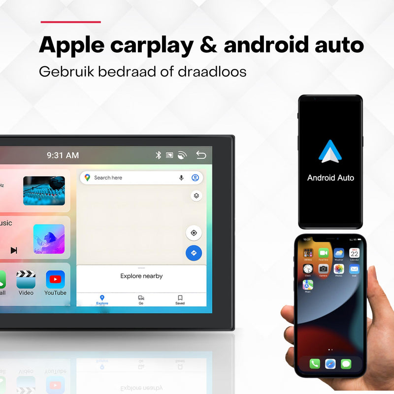 Boscer® Autoradio 2Din Universeel - Android 15 - Apple Carplay & Android Auto (Draadloos) - 6+128GB - 7 Inch HD Touchscreen - GPS Navigatiesysteem - Achteruitrijcamera & Microfoon