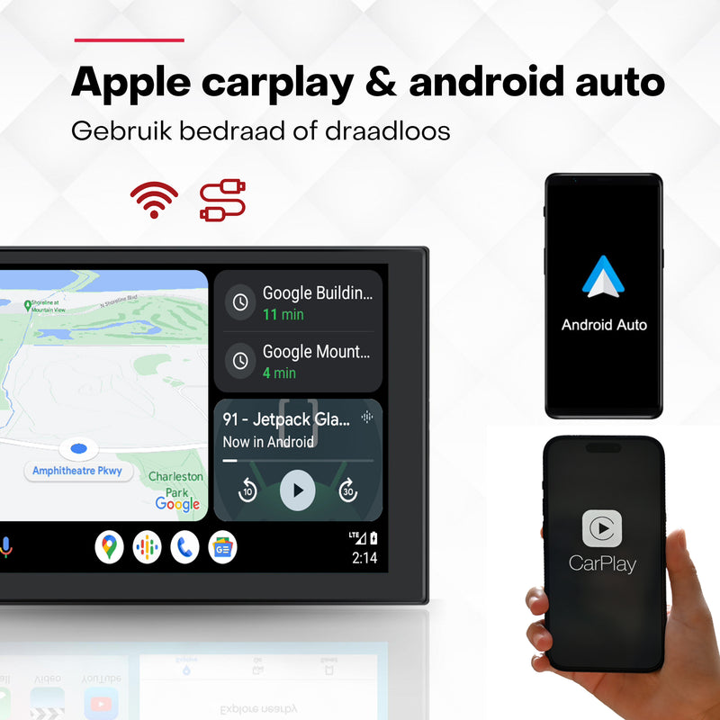 Boscer® Autoradio 2Din Universeel - Android 13 - Apple Carplay & Android Auto (Draadloos) - 2+64GB - 7 Inch HD Touchscreen - GPS Navigatiesysteem - Achteruitrijcamera