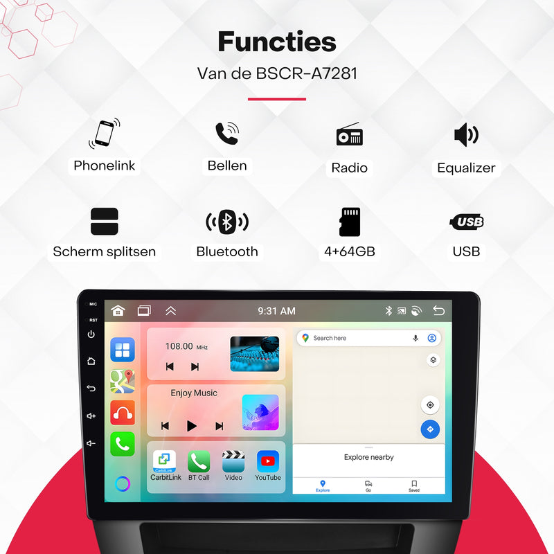 Boscer® Autoradio - Geschikt voor Peugeot 107, Toyota Aygo & Citroen C1 - Android 13 - 4+64GB - Apple Carplay & Android Auto (Draadloos) - 10.1 Inch HD IPS Touchscreen - Bluetooth - GPS Navigatiesysteem - AHD Achteruitrijcamera - 2025 Model