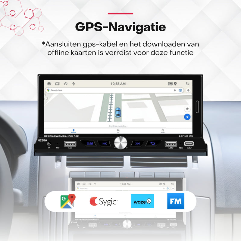 Boscer® Autoradio 1Din Universeel - Android 15 - Apple Carplay & Android Auto (Draadloos) - 6,9 Inch HD Touchscreen - 2+64GB - GPS Navigatiesysteem - USB, USB-C, WIFI, Bluetooth - MP5 - Achteruitrijcamera & Microfoon - 2025 Model