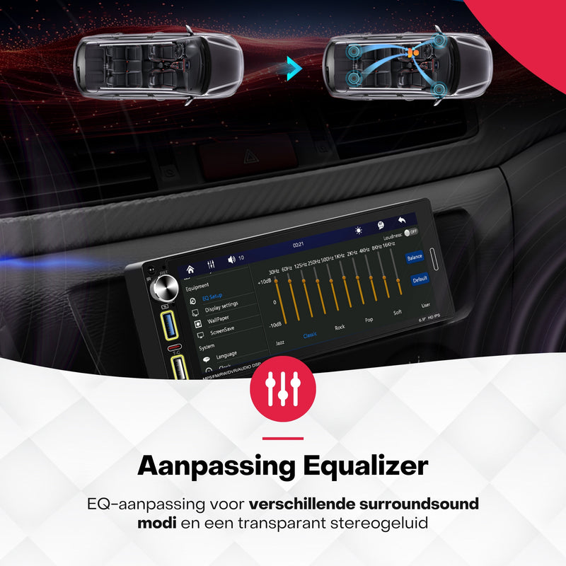 Boscer® 1Din Autoradio Universeel - 6,9 Inch HD Touchscreen - Apple Carplay & Android Auto (Draadloos) - Bluetooth, USB, USB-C & MP5 - AHD Achteruitrijcamera, Stuurwieladapter & Externe Microfoon - 2025 Model