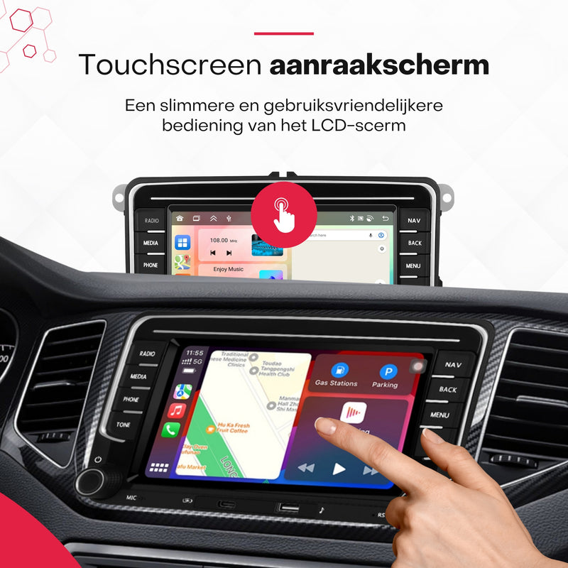 Boscer® Autoradio Geschikt voor Volkswagen, Skoda & Seat - Apple Carplay & Android Auto - Android 15 - 4+64GB - 7 Inch IPS HD Touchscreen - Bluetooth, USB, USB-C, Wifi & MP5 - Navigatiesysteem - Achteruitrijcamera & Microfoon - 2025 Model