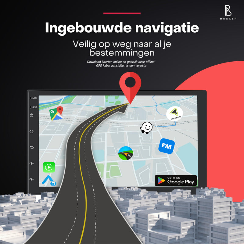 Boscer® Autoradio 2Din Universeel - Android 13 - Apple Carplay & Android Auto (Draadloos) - 2+64GB - 7 Inch HD Touchscreen - GPS Navigatiesysteem - Achteruitrijcamera