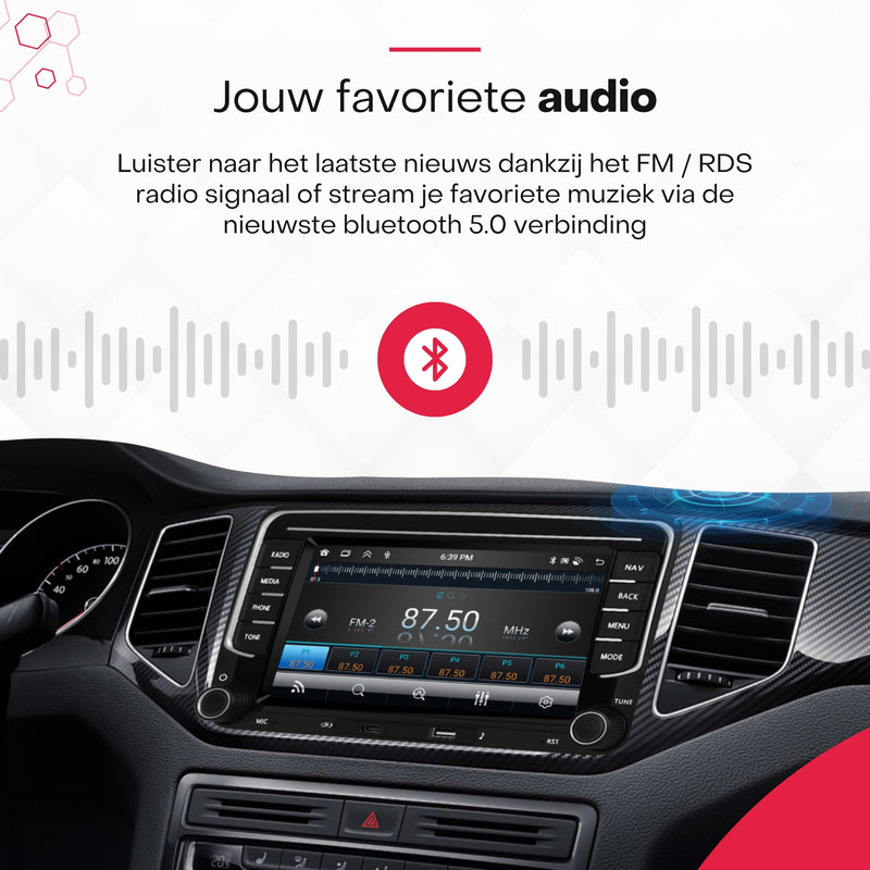 Boscer® Autoradio Geschikt voor Volkswagen, Skoda & Seat - Apple Carplay & Android Auto - Android 15 - 4+64GB - 7 Inch IPS HD Touchscreen - Bluetooth, USB, USB-C, Wifi & MP5 - Navigatiesysteem - Achteruitrijcamera & Microfoon - 2025 Model