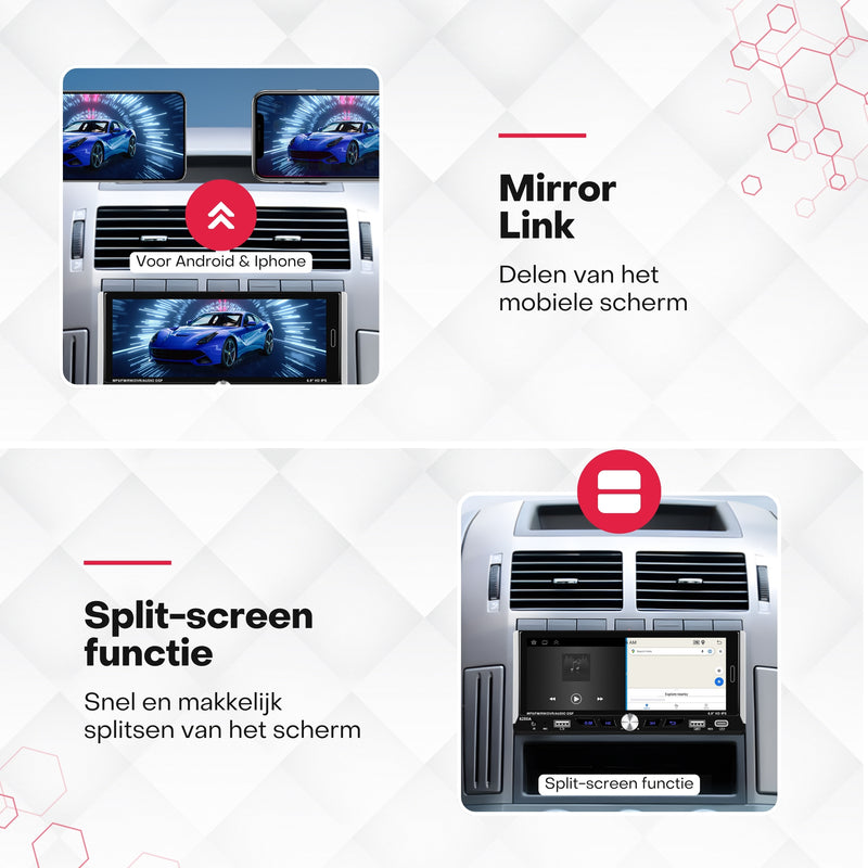 Boscer® Autoradio 1Din Universeel - Android 15 - Apple Carplay & Android Auto (Draadloos) - 6,9 Inch HD Touchscreen - 2+64GB - GPS Navigatiesysteem - USB, USB-C, WIFI, Bluetooth - MP5 - Achteruitrijcamera & Microfoon - 2025 Model